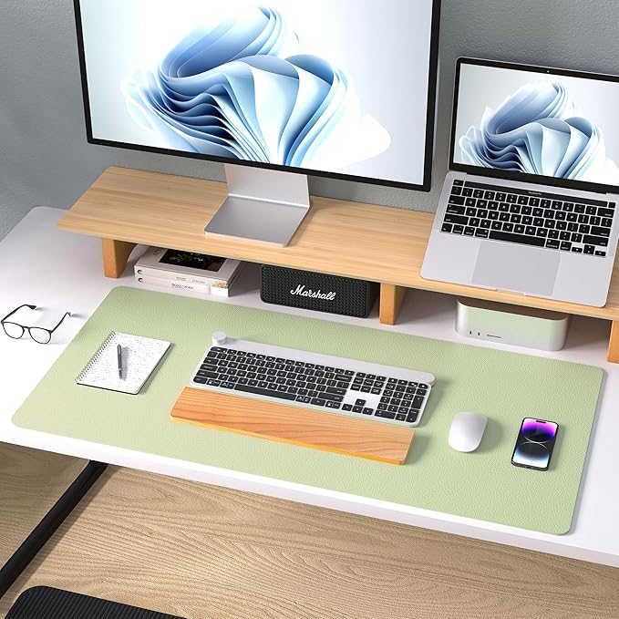 Aothia Leather Desk Pad Protector, Mouse Pad, Office Desk Mat, Non-Slip PU Leather Desk Blotter, Laptop Desk Pad, Waterproof Desk Writing Pad for Office and Home (Grass Green, 36" x 17")