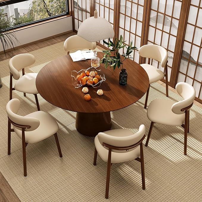 Kitchen Dining Chairs Set of 2 Modern Upholstered Dining Room Chair with Metal Legs, Walnut Leg/Khaki