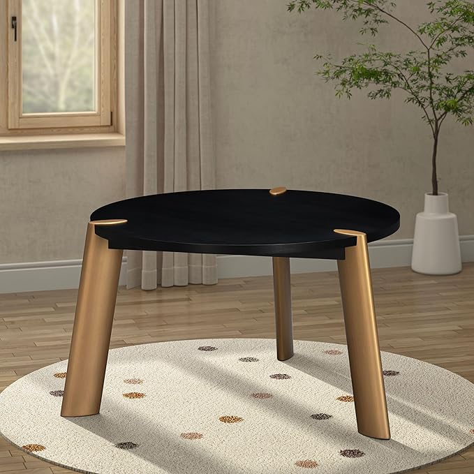 NTC Tribase 47 Inch Modern Design, Round Dinner Table for Dining Room, Living Room Furniture, Effortless Assembly, Burnt Black