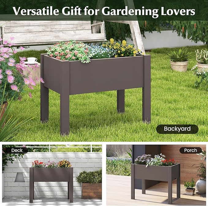 Giantex Raised Garden Bed with Legs, Self-Watering Planter Box with Water Level Indicator, Drainage Hole & Detachable Space Dividers, Outdoor Plant Container for Flower, Vegetable, Fruit, Herb (Brown)