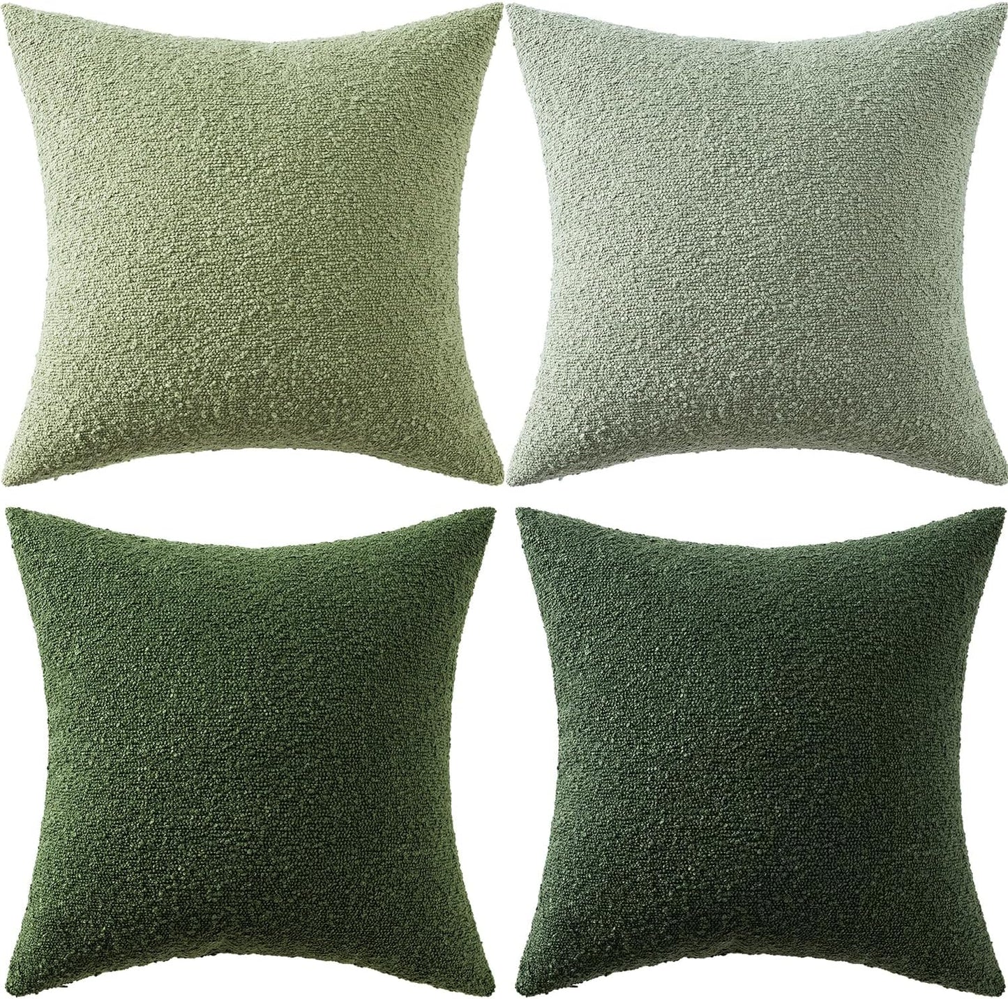 MIULEE Pack of 4 Christmas Decorative Sage Green Textured Boucle Throw Pillow Covers 20x20 Inch Forest Green Accent Solid Pillow Cases Soft Couch Cushion for Modern Farmhouse Boho Bed Room Home Decor
