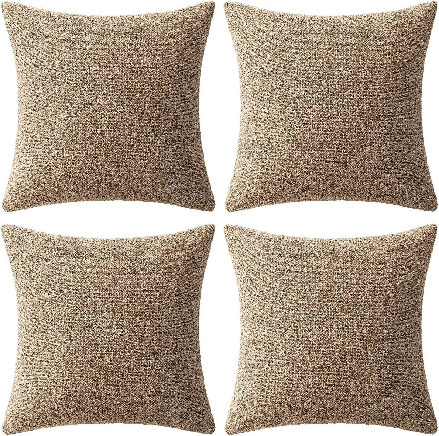 MIULEE Pack of 4 Decorative Textured Boucle Throw Pillow Covers 20x20 Inch Camel Accent Solid Pillow Cases Soft Couch Cushion Covers for Modern Farmhouse Boho Chair Sofa Bed Livingroom Home Decor