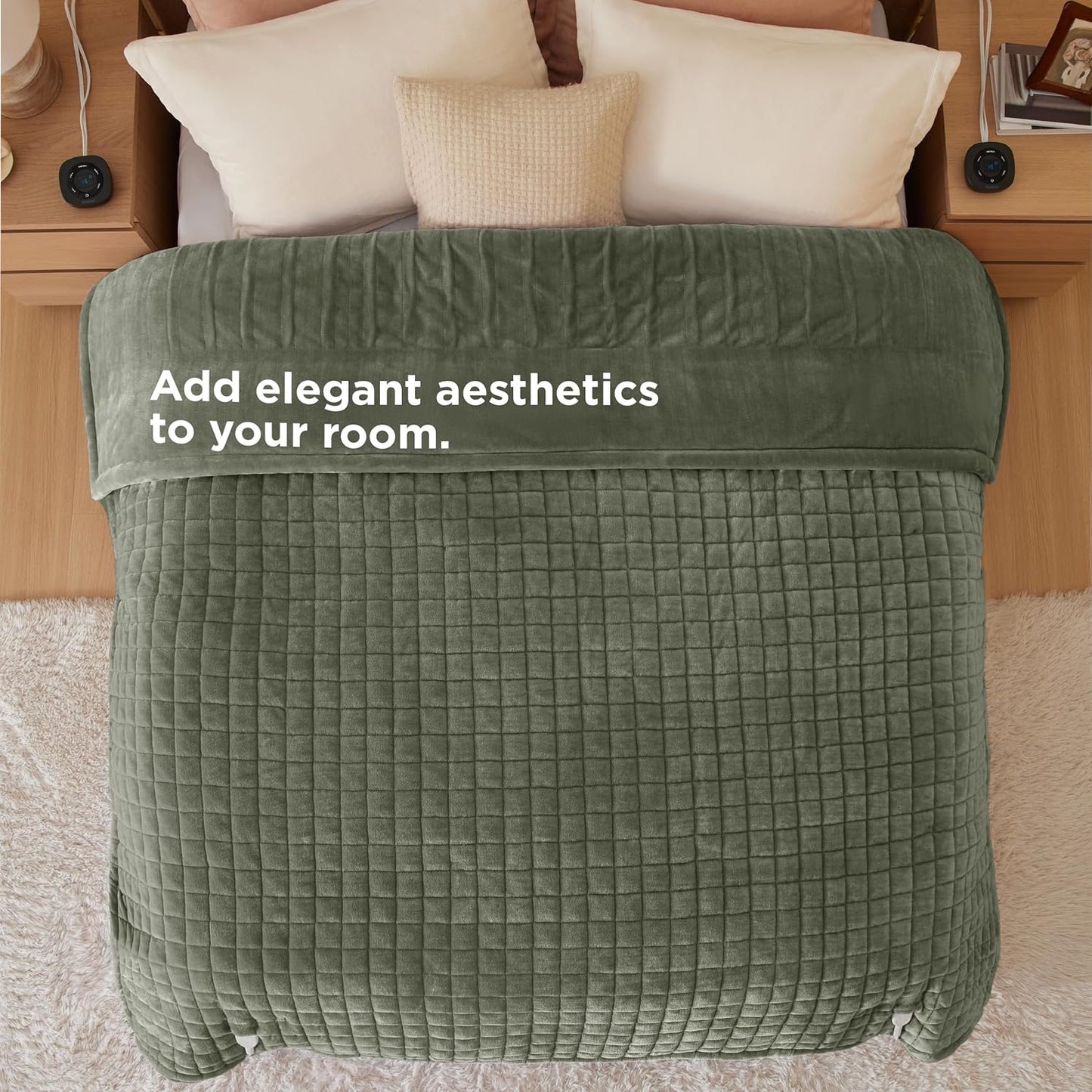 Bedsure Electric Blanket King Size - Dual Control Heated Weighted Blanket King with 10 Heat Settings, Fast Heating with 10 Time Settings (100x90 inches, Olive Green)