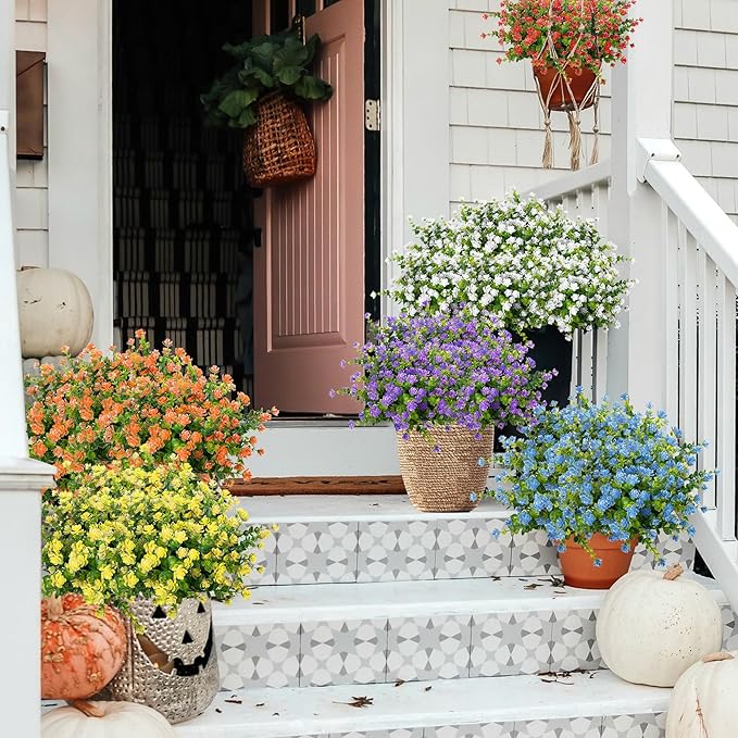 Outdoor Artificial Flowers UV Resistant, 20 Bundles Fake Realistic Floral Greenery Plants for Outside Porch, Window Boxes, Garden, Yard, Inside Home Table Decor,MixcolorC