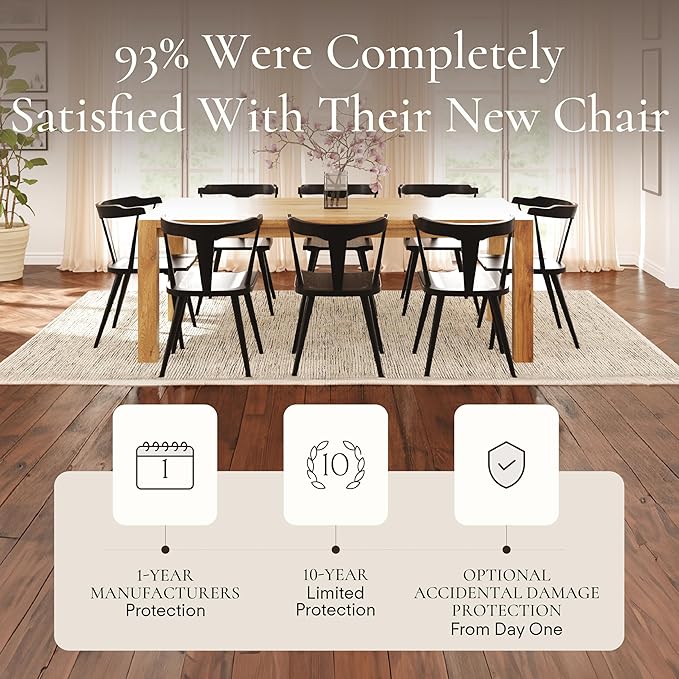 POLY & BARK Mid Century Modern Enzo Black Dining Chair – Solid Oak Wood Splat Back Chair, 18" Seat Height, 32" Tall – Stylish MCM Kitchen & Dining Room Chair - Set of 3