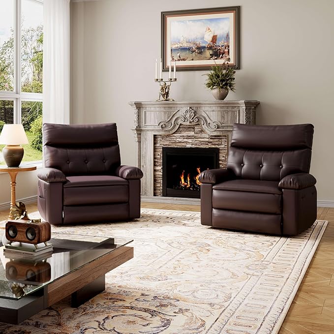 GarveeHome Oversized Wide Recliner Chair - Heat and Massage, PU Leather Extra Wide Manual Recliner for Adults, Large Lazy Chair with 1.5X Sponge Comfort Arm and Back for Living Room, Bedroom