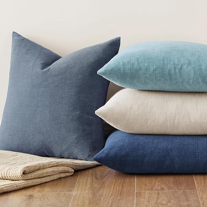 MIULEE Dark Grey Blue Couch Pillow Covers 20x20 Inch, Set of 2 Soft Chenille Decorative Square Throw Pillow Covers Farmhouse for Sofa Living Room Bed