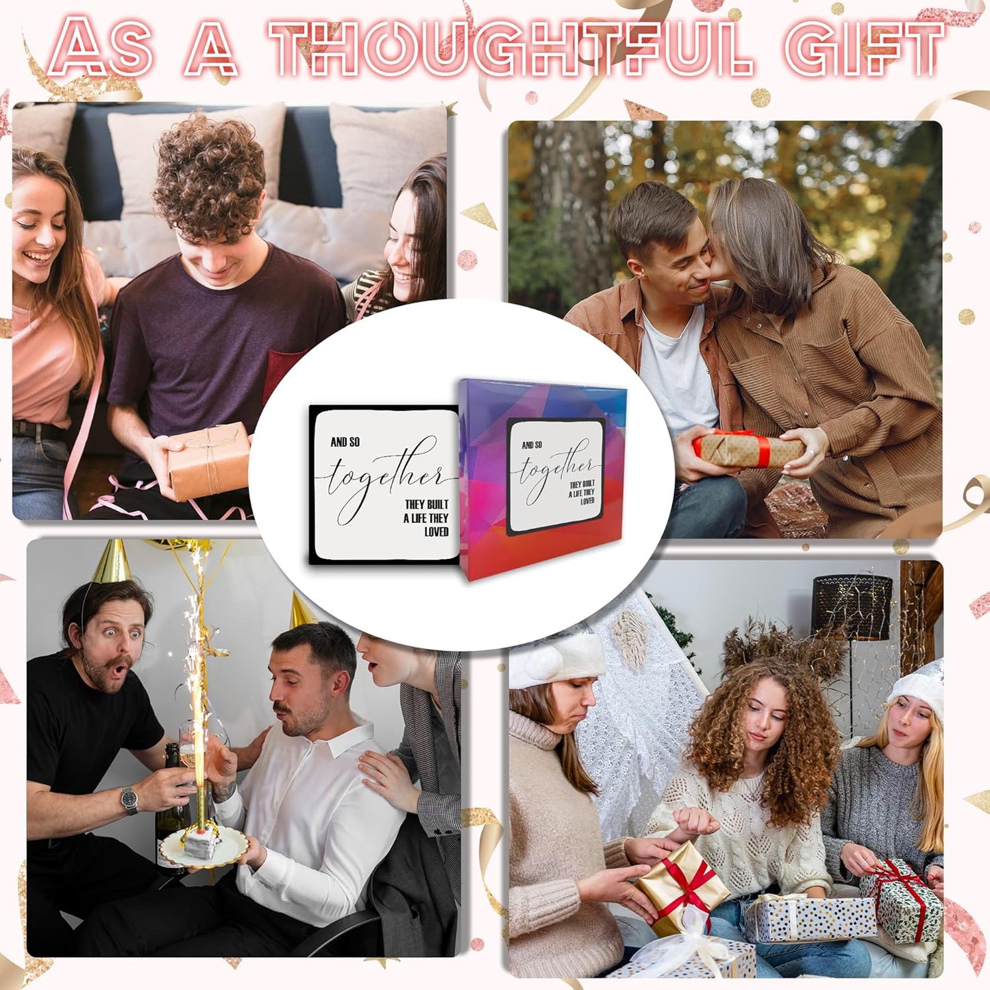 And So Together They Built A Life They Loved Wooden Block Plaque - Gray Tabletop Sign Decor For Friend Family-5"x5" Bedroom Wood Block-Funny Desk Gifts Favors & Supplies - A21