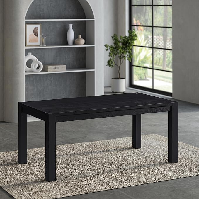 NTC Block 71 Inch Modern Farmhouse Dining Table, Rectangular Dinner Table for Dining Room, Living Room Furniture, Effortless Assembly, Burnt Black