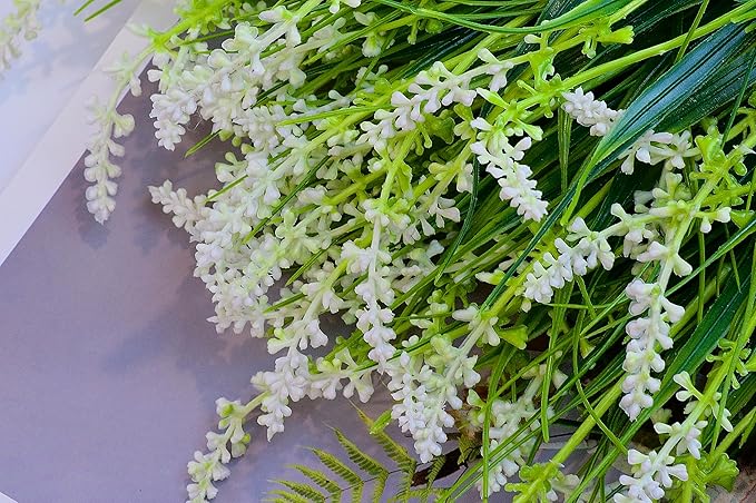 12 Bundles Outdoor Artificial Plants Flowers UV Resistant Fake Tall Grass Plants Bushes Faux Tropical Shrubs for Outside Window Box Planter Front Porch Yard Patio Floral Arrangement