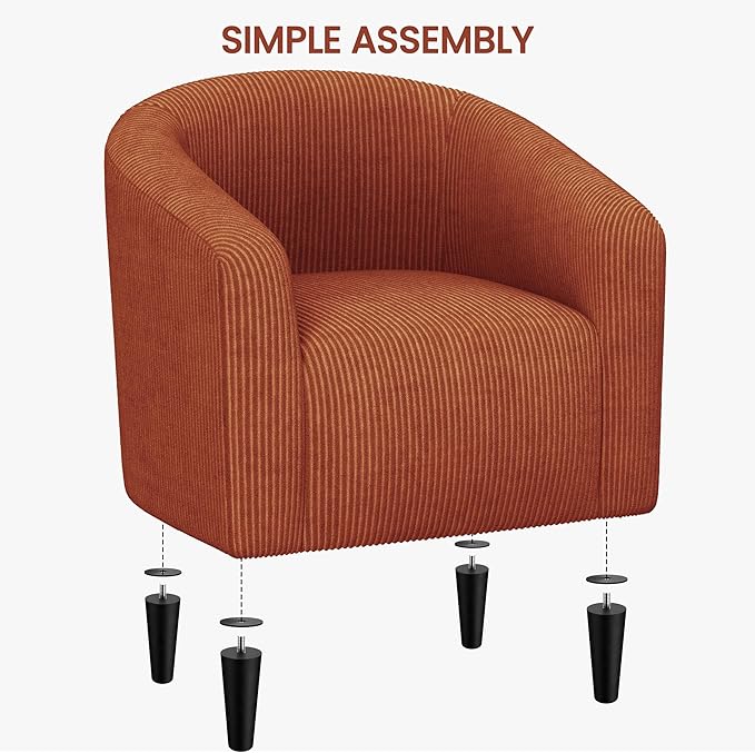 Yaheetech Accent Barrel Chair, Corduroy Fabric Club Chair, Furry Sherpa Elegant Armchair with Cozy Soft Padded, Suitable for Living Room Bedroom Reception Room Office, Brick Red