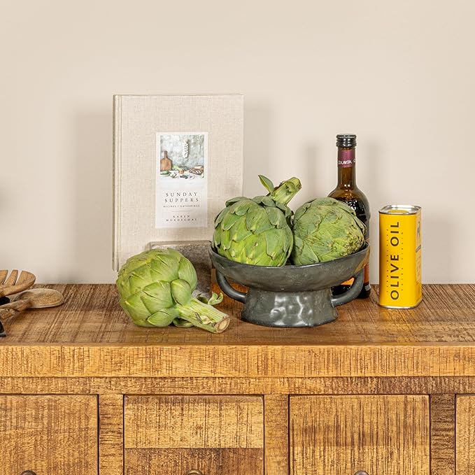 Creative Co-Op Stoneware Footed Pedestal/Bowl with Handles, Reactive Glaze, Black