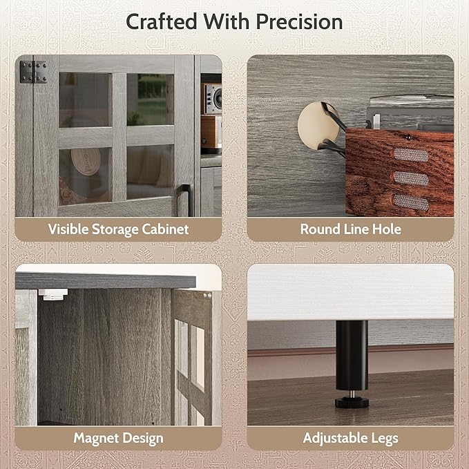 Farmhouse TV Stand for 65 Inch TVs, Entertainment Center with Adjustable Shelves, 2 Barn Doors and Drawers, Storage Media Cabinet for Living Room or Bedroom - Grey