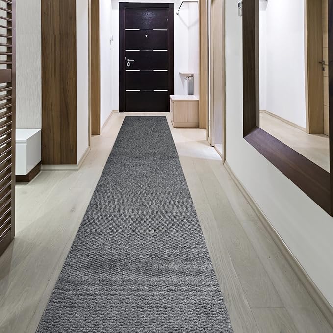 iCustomRug Spartan Weather Warrior Indoor/Outdoor Utility Berber Loop Carpet Runner with Non-Slip Thermoplastic Rubber Backing, 47ft X 44ft in Grey