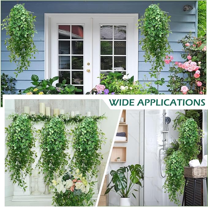 Hoteam 12 Pcs Artificial Hanging Plants 32 Inch Fake Ivy Vines with Fake Leaves Patio Artificial Plants Greenery for Living Room Indoor Outdoor Wall, No Basket (Vine)