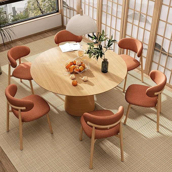 Kitchen Dining Chairs Set of 4 Modern Soft Linen Farmhouse Dining Room Chair with Metal Legs, Orange/Original