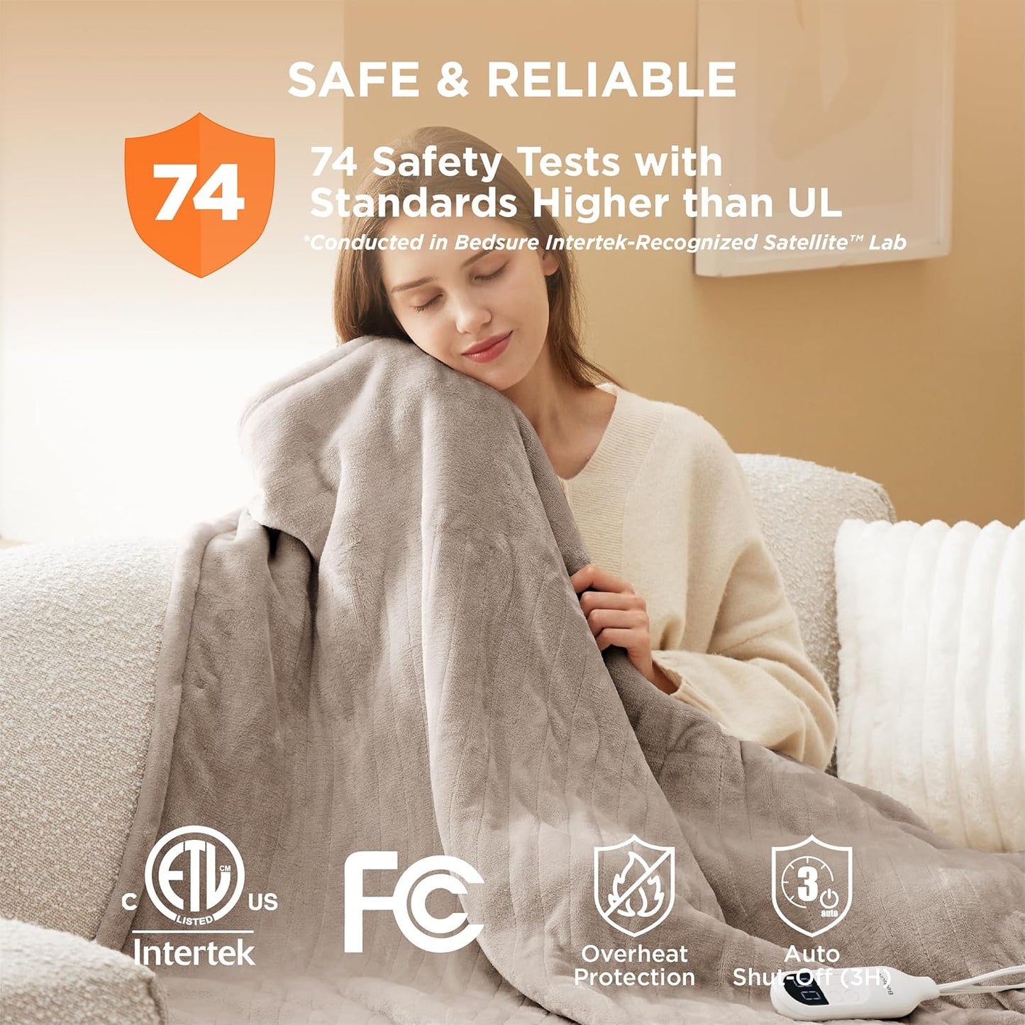 Bedsure Heated Blanket Throw Blanket - Fast Heating Electric Blanket, Soft Flannel Heated Throw with 4 Time Settings, 6 Heating Settings, Warm Gifts for Grandma Grandpa (50x60 inches, Taupe)