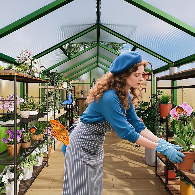 6 x 10 FT Greenhouse, Greenhouses for Outside, Polycarbonate Greenhouse with Aluminum Frame, Lockable Door and Ajustable Roof Vent for Backyard, Green Houses for Outside Garden Backyard, Patio