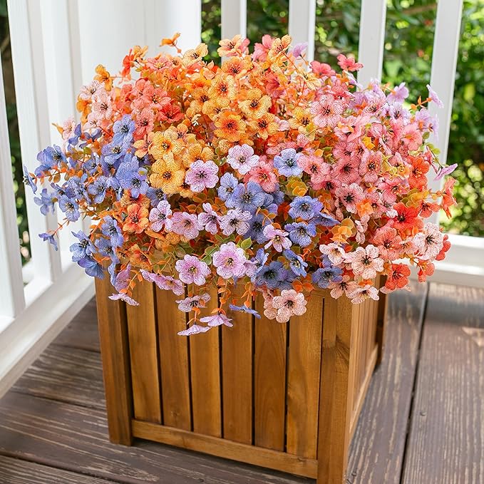 Artificial Fall Flowers Fake Mums for Outdoor Autumn Decoration, 12 Bundles Faux Silk Orange Yellow Mums Daisy Look Real UV Resistant for Outside Home Porch Patio Planter (Fall-6multicolor)