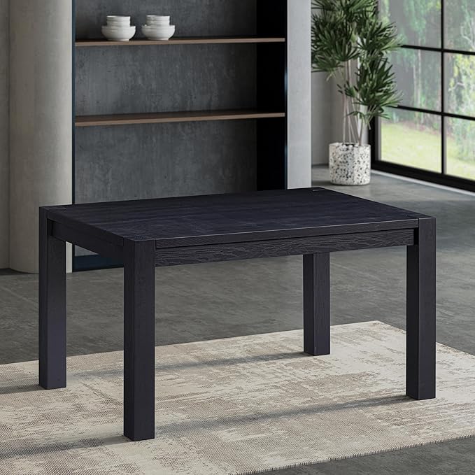 NTC Block 55 Inch Modern Farmhouse Dining Table, Rectangular Dinner Table for Dining Room, Living Room Furniture, Effortless Assembly, Burnt Black
