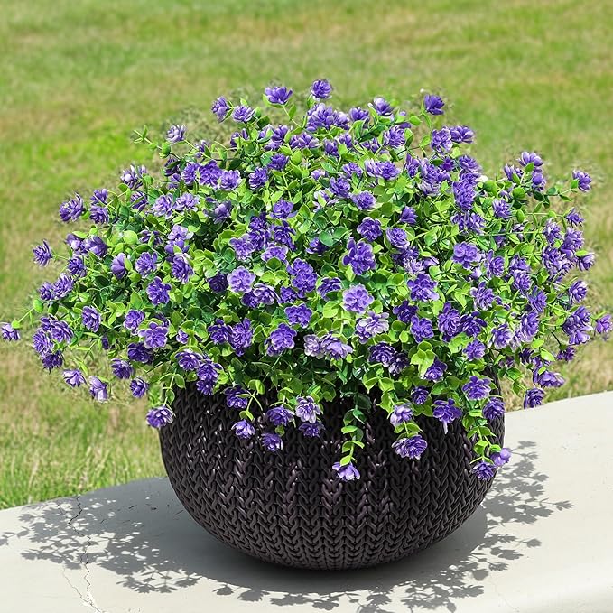 Ivydale Artificial Purple Flowers Plants for Outdoors Indoor Decoration, 12 Bundles Fake Plastic Flowers UV Resistant Faux Greenery Bushes Shrubs for Home Porch Patio Window Box Garden Decor (Purple)