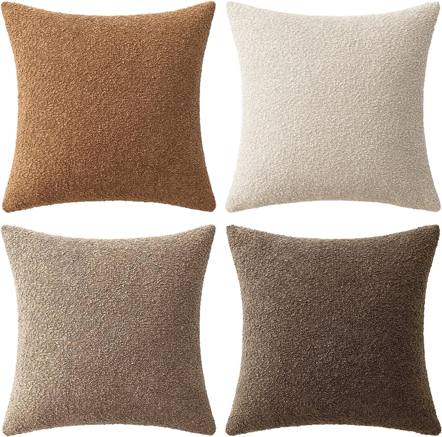 MIULEE Pack of 4 Decorative Textured Boucle Throw Pillow Covers 20x20 Inch Neutral Brown Accent Solid Pillow Cases Couch Cushion Covers for Modern Farmhouse Boho Chair Sofa Bed Livingroom Home Decor