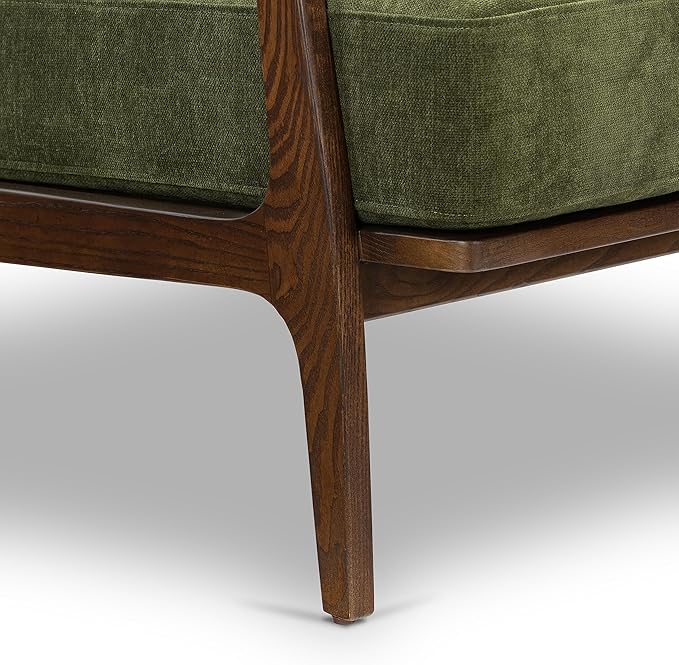 POLY & BARK Verity Fabric Accent Chair – Fabric Armchair with Walnut Wood Frame – Fashion-Forward Lounge Seating for Living Room – Upholstered in Distressed Green Velvet for Modern Style