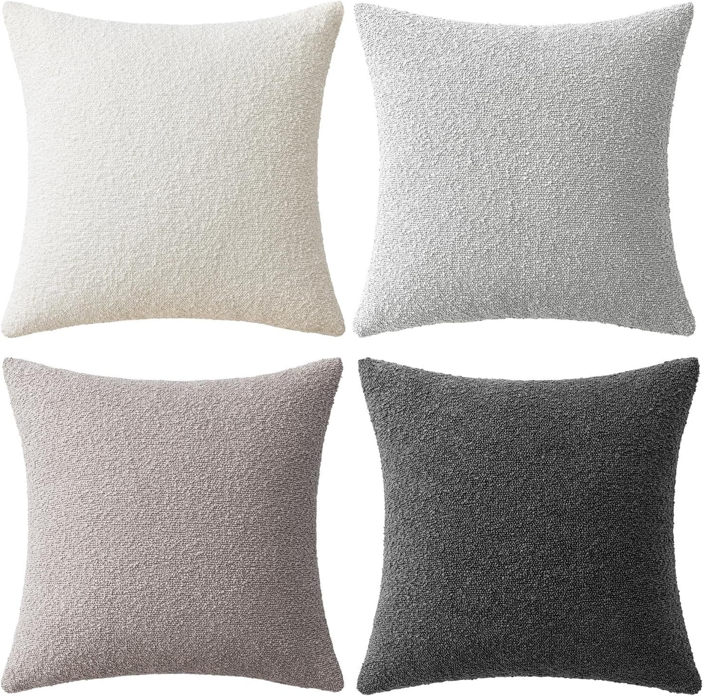 MIULEE Pack of 4 Decorative Textured Boucle Throw Pillow Covers 20x20 Inch Neutral Grey Accent Solid Pillow Cases Couch Cushion Covers for Modern Farmhouse Boho Chair Sofa Bed Livingroom Home Decor