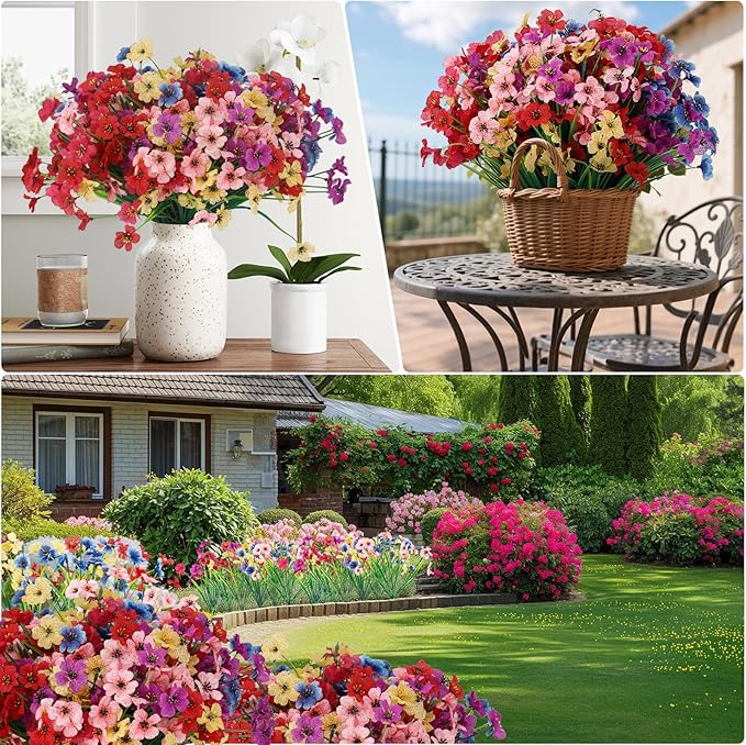 20 Bundles Artificial Flowers for Outdoors or Indoor Garden Home Decoration,No Fade Fake Flowers Faux Plants for Decoration Hanging Planters,Porch Window Box Garden Wedding Farmhouse Fake Plants