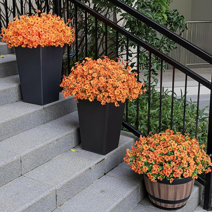 20 Bundles Artificial Flowers for Outdoor Fake Plants for Spring Decoration,Faux Eucalyptus Flowers for Planter UV Resistant Lifelike for Home Porch Garden(Orange)