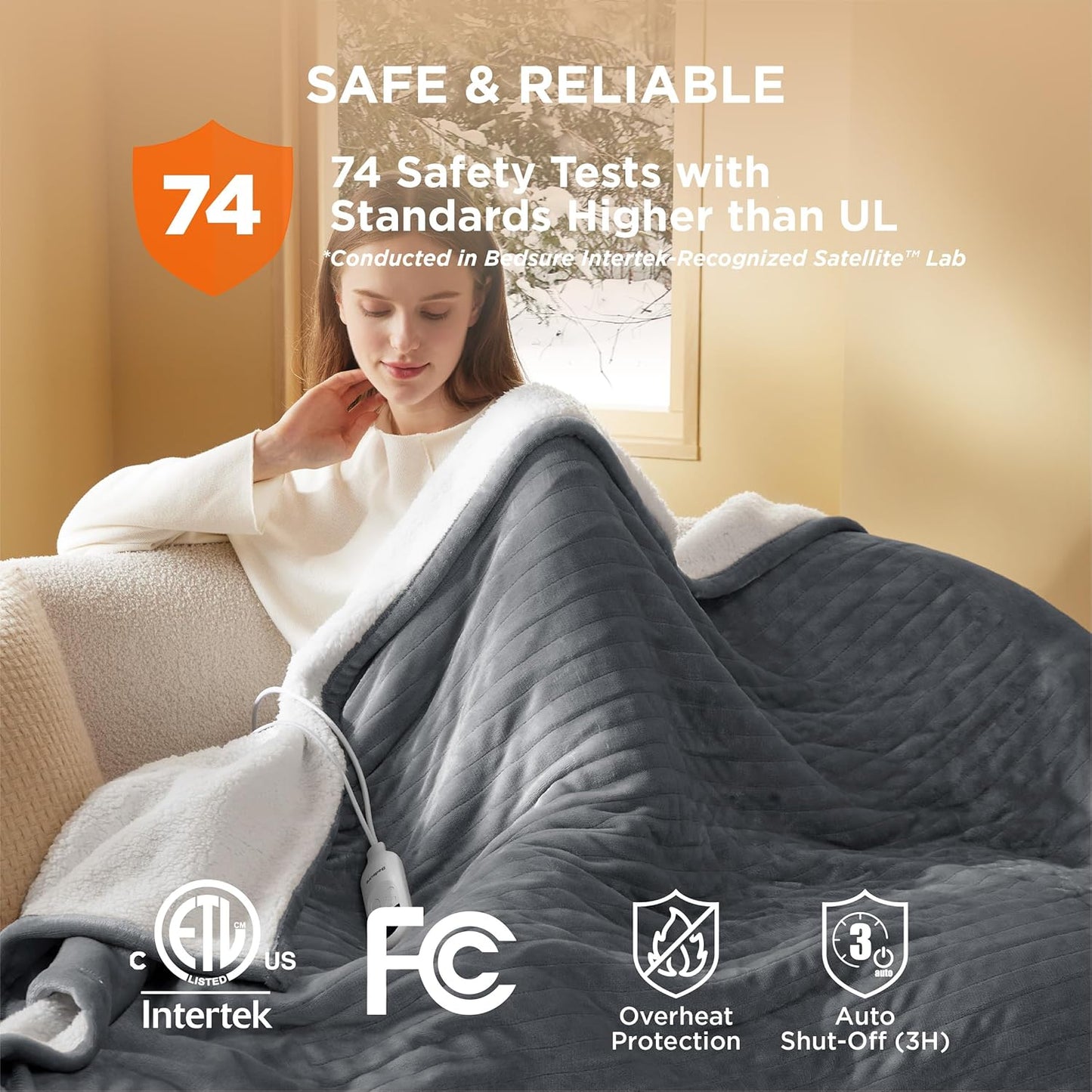 Bedsure Heated Blanket Throw Blanket - Fast Heating Electric Blanket, GentleSoft Flannel Heated Throw with 4 Time Settings, 6 Heating Settings, Warm Gifts for Grandma (50x60 inches, Grey)
