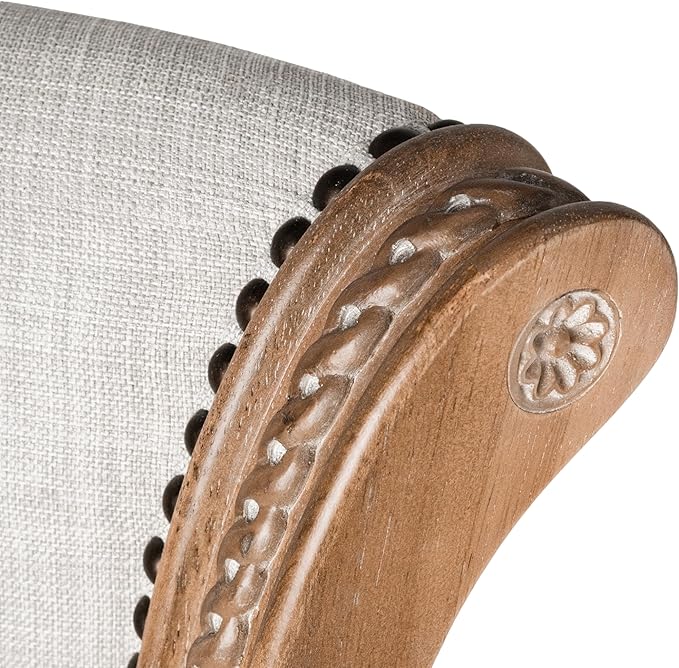 Maven Lane Pullman Counter Stool 26 Inches – Set of 4 – Swivel Stools with Footrest – Light Brown Solid Wood Frame & Natural Fabric Upholstery – Perfect for Kitchen Islands & Counters