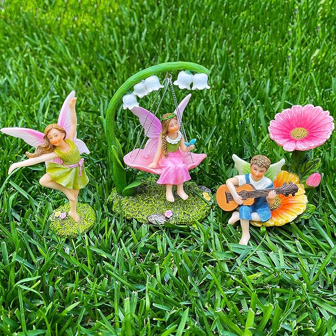 Mood Lab Fairy Garden - Dancing Swing Accessories Kit of 5 pcs - Miniature Garden Figurines Set - Outdoor or House Decor