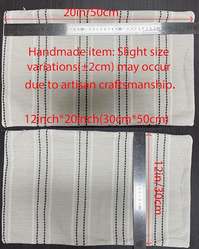 Hckot Hand Made Throw Pillow Covers 12x20 Set of 2 Striped Pillow Covers Textured Linen Decorative Pillows Lumbar Cushion Covers for Sofa Couch Bed Living Room Farmhouse Decor, Grey