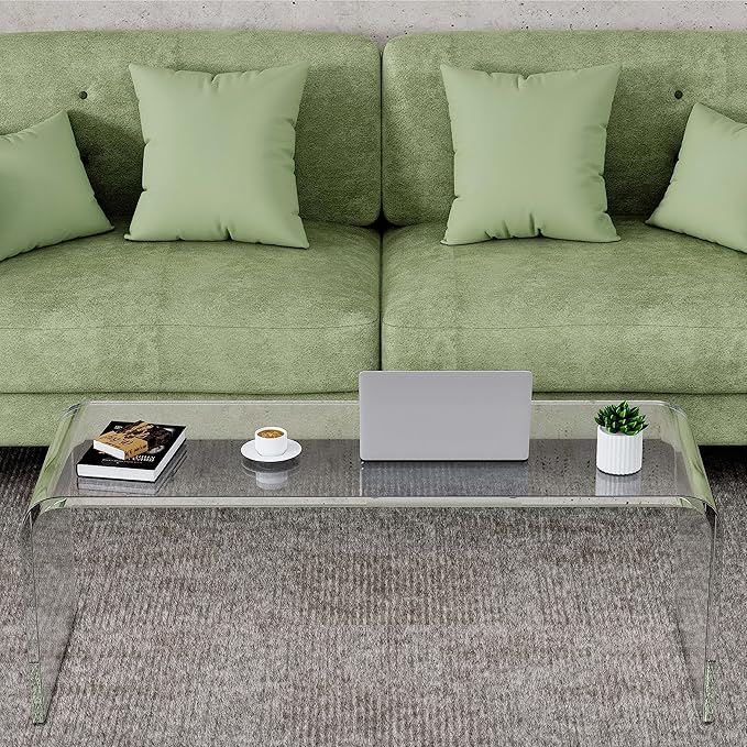 40inch Premium Clear Acrylic Rectangle Coffee Table for Living Room,Mid Century Transparent Waterfall Lowtea Table, Standard Table Size (40"x18"x16") Fit for 2-3 Seat Sofa (40"x18"x16")