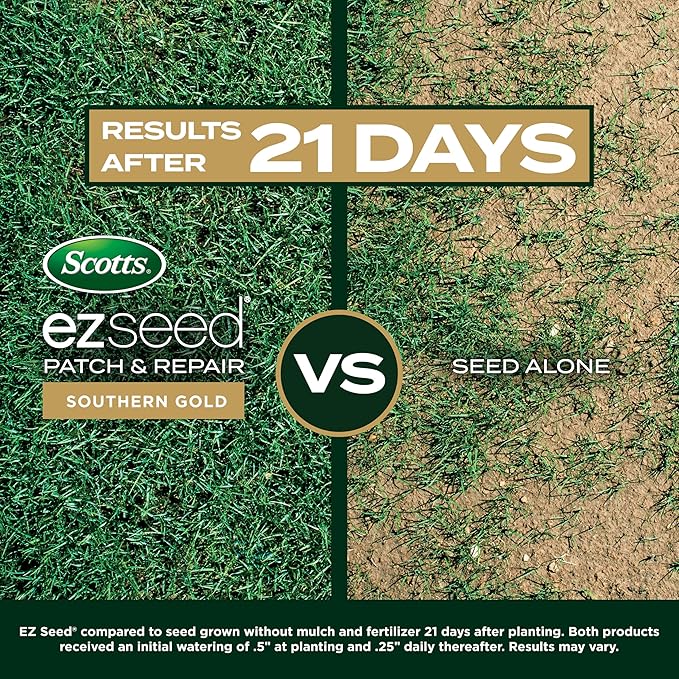 Scotts EZ Seed Patch & Repair Southern Gold Blend for Tall Fescue Lawns, Mulch, Grass Seed and Fertilizer for Bare Spots and Repair, Bred for The South, 3.75 lbs.
