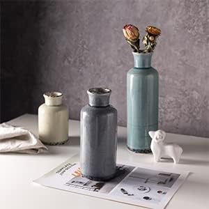 Small Ceramic Vase Set of 3, Wide Mouth Color Vases Bulk Lot for Boho, Flower, Centerpieces, Farmhouse Pampas Grass, Living Room, Bedroom, Home Decor and Dining Table Decoration, Brown