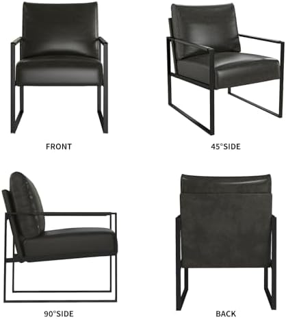 Phoenix Home PU Leather Accent Chair Set of 6, Leisure Metal Framed Armchair with Extra Soft Padded and Cushion, 105 Degree Slant Back, Modern Reading Arm Chair for Living Room/Office/Bedroom, Black