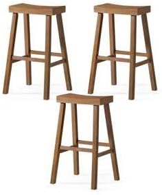 Maven Lane Kitchen Bar Stool, Modern Farmhouse Wood Stool, Kitchen Island Chairs, Pub Bar Height Stools for Kitchen, Wide Comfortable Seat Backless Bar Stools, Vincent 31", Antiqued Natural, Set of 3
