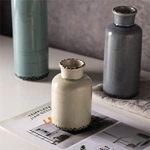 Small Ceramic Vase Set of 3, Wide Mouth Color Vases Bulk Lot for Boho, Flower, Centerpieces, Farmhouse Pampas Grass, Living Room, Bedroom, Home Decor and Dining Table Decoration, Brown