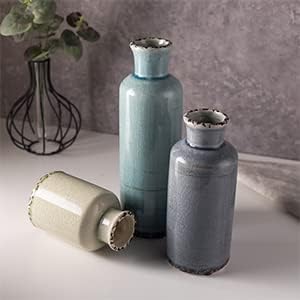 Small Ceramic Vase Set of 3, Wide Mouth Color Vases Bulk Lot for Boho, Flower, Centerpieces, Farmhouse Pampas Grass, Living Room, Bedroom, Home Decor and Dining Table Decoration, Brown