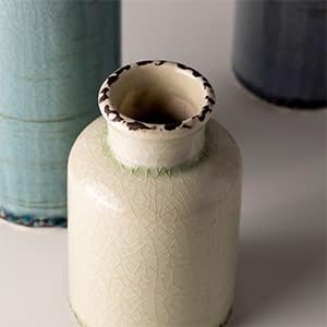 Small Ceramic Vase Set of 3, Wide Mouth Color Vases Bulk Lot for Boho, Flower, Centerpieces, Farmhouse Pampas Grass, Living Room, Bedroom, Home Decor and Dining Table Decoration, Brown