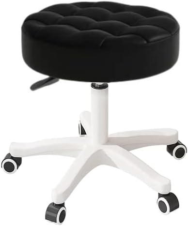 Small Chair Round Rolling Stool with Wheels PU Leather Height Adjustable Swivel Drafting Work SPA Salon Stools Home Office Chair