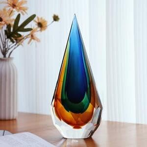 YAOYUAN Handmade Murano Glass Art Decor Sculpture - Unique Hand-Cut Cube Paperweight for Home Décor