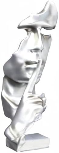 Silence is Golden Thinker Statue - 28cm Modern and Creative Abstract Sculpture of Keep Silent Man Statue Figurine for Home Living Room Office Desk Decor (White)
