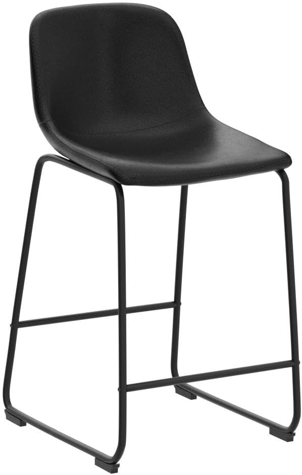 Rfiver Pu Faux Leather Bar Stools Set of 2, Industrial Pub Barstools with Back and Footrest, Modern Armless Bar Height Stool Chairs (Black, 24" Counter Chair x2)