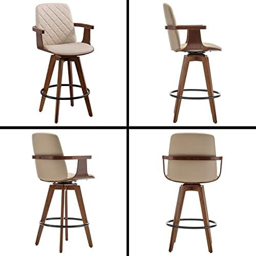 Counter Stools Set of 2, Upholstered Faux Leather Counter Height Bar Stools, Swivel Counter Chairs with Wooden Arms and Legs(Beige, 26" Seat Height)