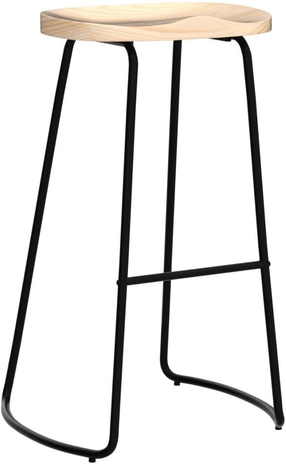 HeuGah 30 Inch Bar Stools Set of 3, Wooden Stool Counter Height Saddle Seat Bar Stools Backless Barstool for Kitchen Island Counter High Stools with Metal Leg (Burlywood, 3 PCS 30Inch Barstool)