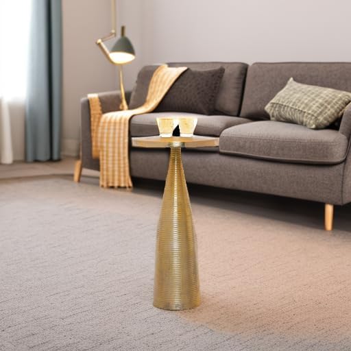 OBJET D'ART Small Round Gold End Tables, Luxor, 23'' Height, Vintage Metal Accent, Side, Pedestal, Coctail and Drink Tables for Living Room and Small Spaces