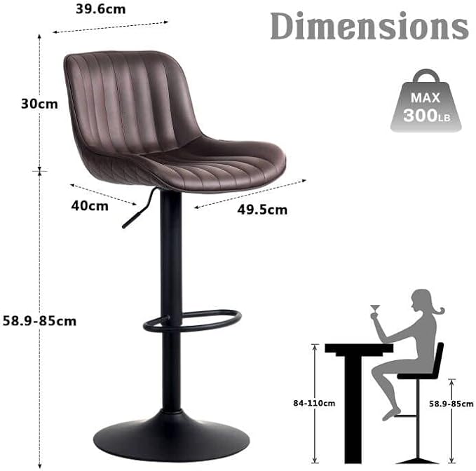 YOUNUOKE Counter Height Bar Stools Set of 2, Adjustable Swivel Stool Chairs with Back, Brown Faux Leather Upholstered, Mid-Century Modern Barstools for Kitchen Island, Dining Room, Home Bar, Bistro